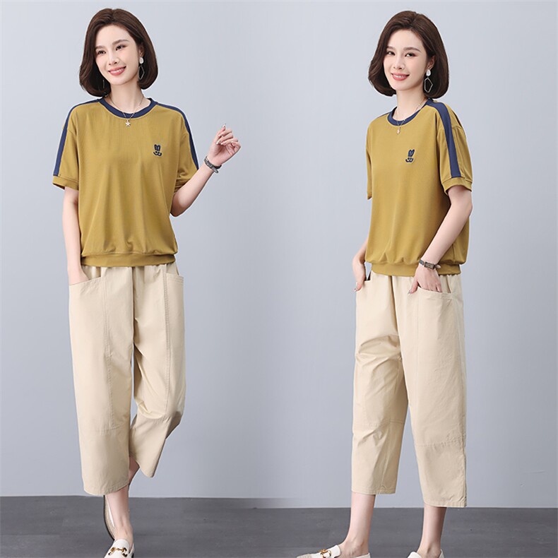2023年新款夏季套头女休闲韩版宽松撞色套装,女装套装/套裙,独衣靓