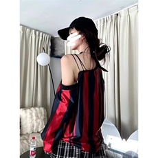 美式复古球衣女春秋季2025新款竖条纹撞色V领宽松慵懒风女孩上衣，男装T恤，星座506A