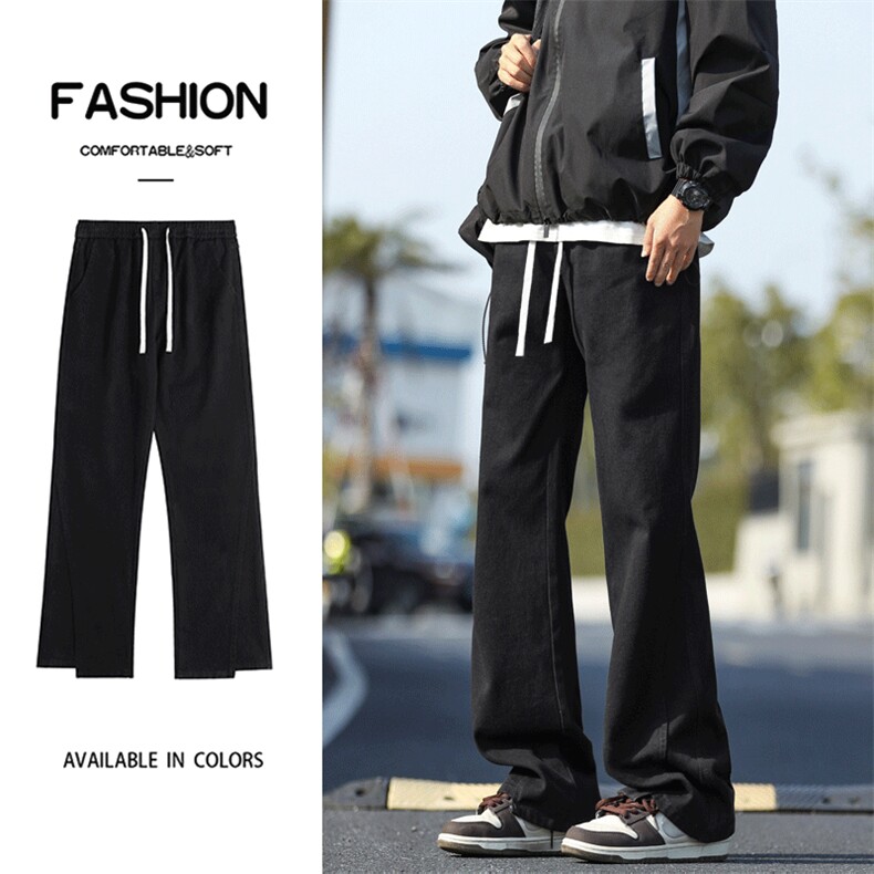 宽松百搭高街潮牌直筒裤松紧腰阔腿休闲长裤拖地裤K890-特批-45，男装休闲裤，星座718-1