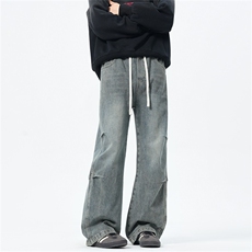 主推【S-4XL】现货！褶皱牛仔裤男水洗直筒裤子A080-8203-P65控88，男装牛仔裤，电商A080