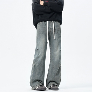 主推【S-4XL】现货！褶皱牛仔裤男水洗直筒裤子A080-8203-P65控88图片