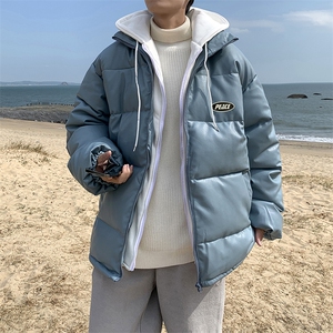 pu皮棉服外套男韩版潮流秋冬季加厚假两件棉衣面包服A  W2290-P95图片