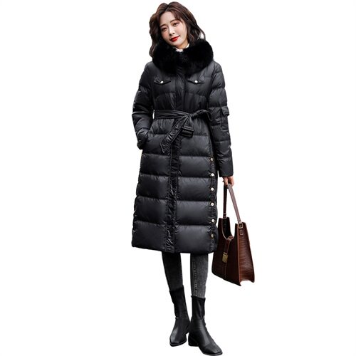 2021年冬季新款收腰显瘦立领大毛领中长款羽绒服，女装羽绒服，奕薇雅