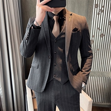 春秋韩版男士西服套装休闲竖条纹西装三件套新郎结婚礼服，男装西服套装，星座1012