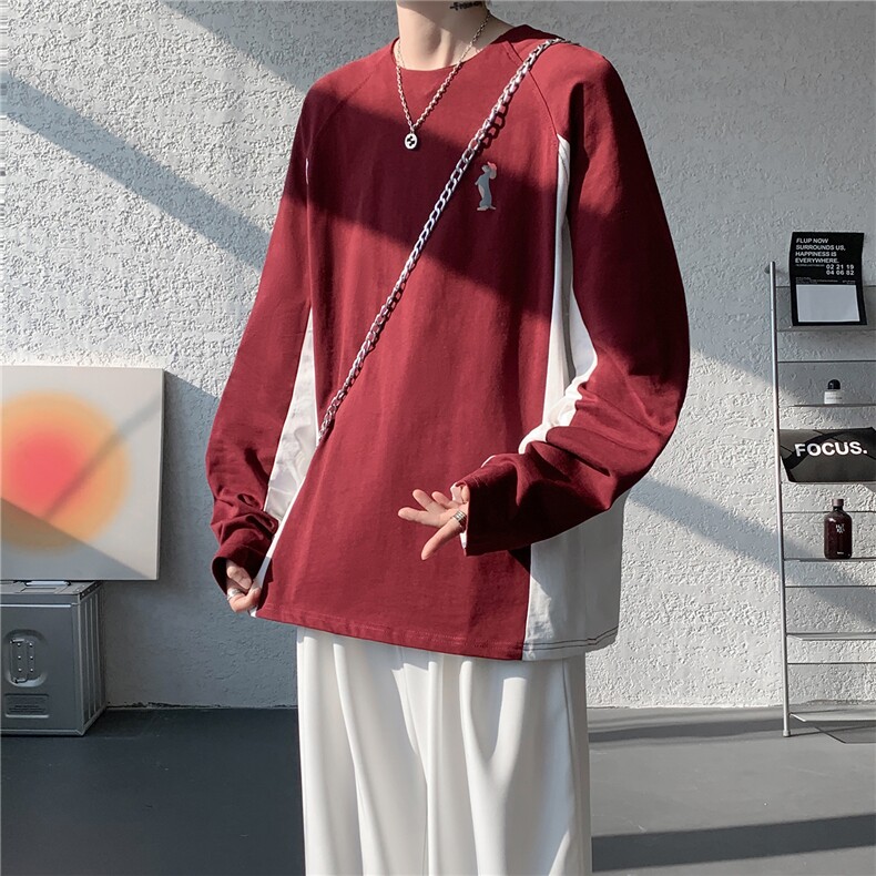 6XL-M美式潮牌印花长袖t恤男拼接撞色卫衣男上衣服CX3009-特P48,男装T恤,电商D206-1