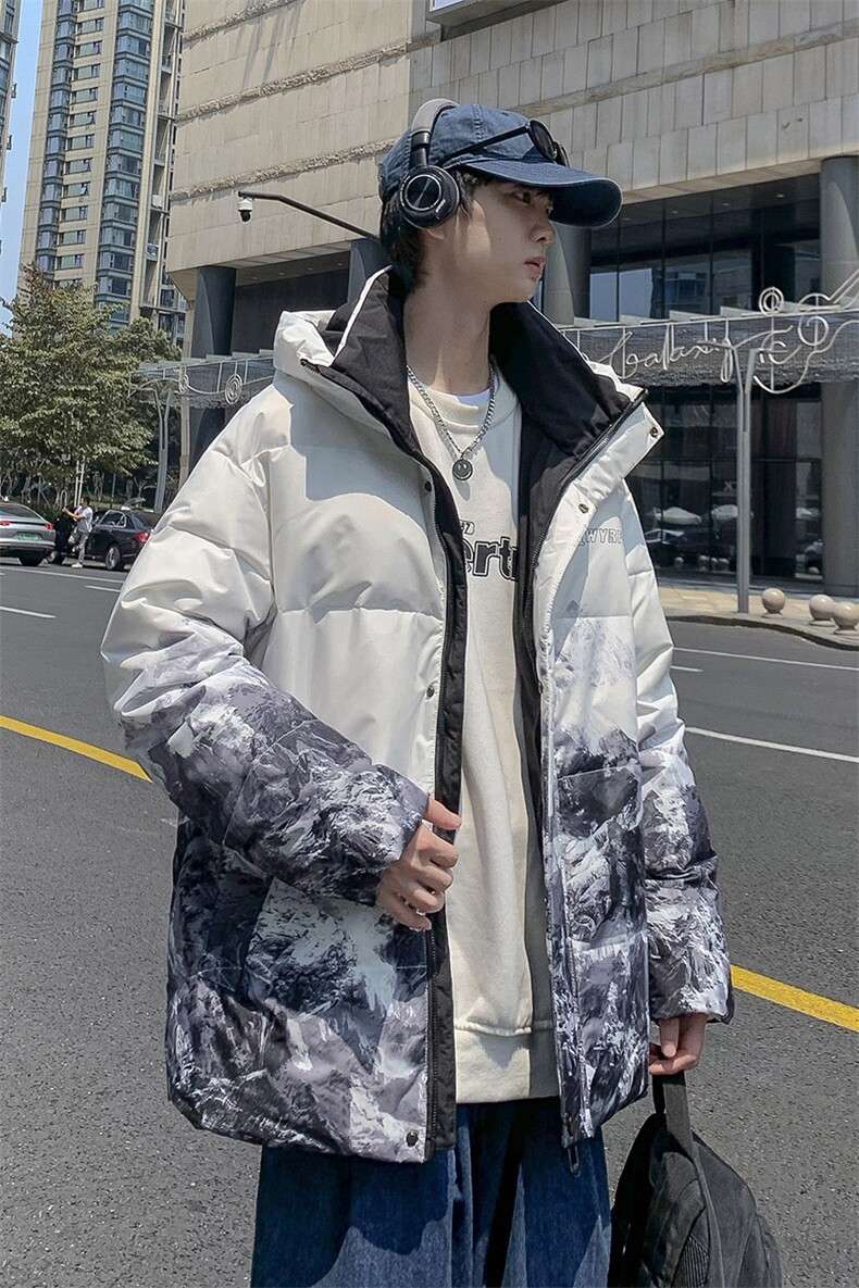 现货雪山款连帽时尚宽松轻薄白鸭绒扎染外套羽绒服R8833P100,男装羽绒服,星座301D-5(原星座1415）
