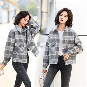 毛呢外套女短款2021秋冬新款赫本风格子呢子小个子韩版冬季外套图片