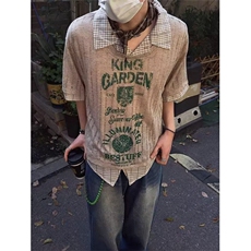 夏季美式复古字母涂鸦POLO领假两件罩衫短袖T恤上衣潮T749，男装T恤，星座1116A（原606A-3）