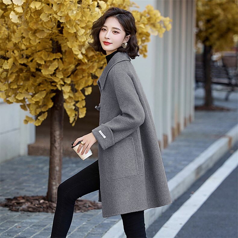 双面羊毛大衣女中长款2025冬季新款小个子高级感时尚连帽毛呢外套,女装双面呢大衣,琦鑫阁（原依鑫阁）