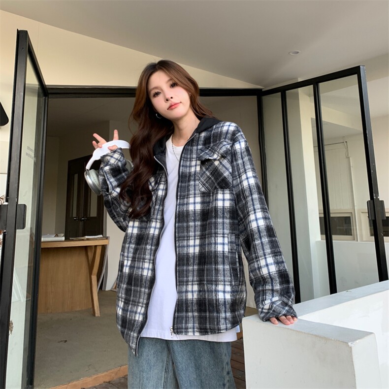 A280-P100秋冬新款夹棉夹克格子连帽潮流百搭休闲格纹长袖棉服,男装夹克,星座911