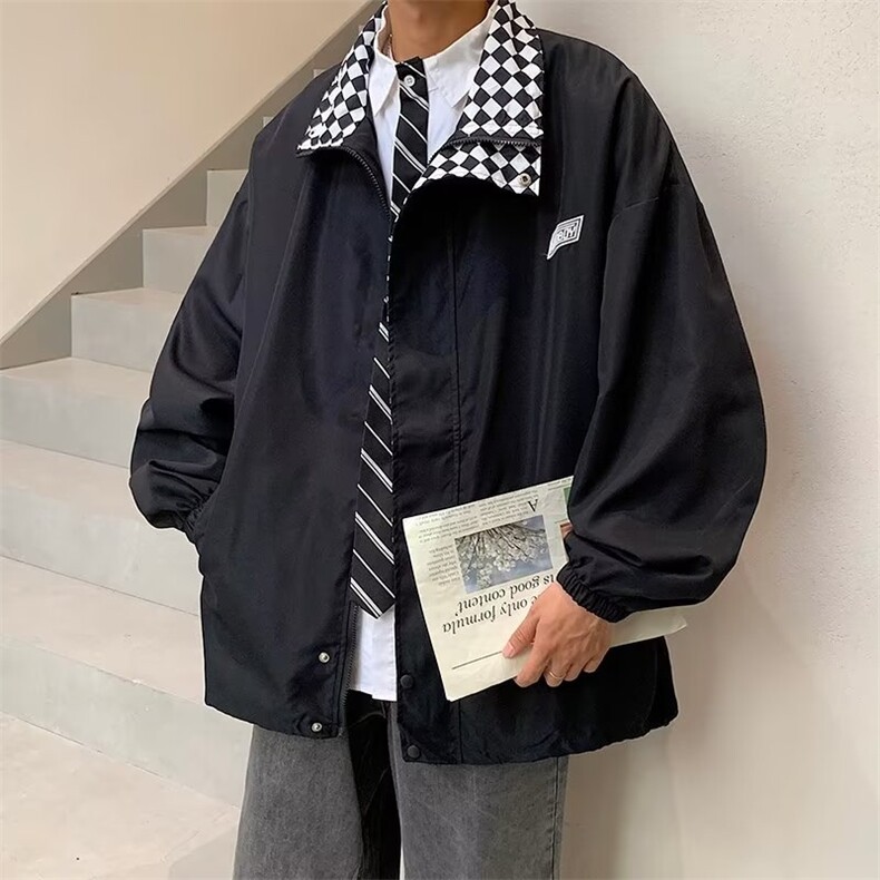 新款翻领长袖男收口袖春气质潮拉链外穿夹克J637P50图片