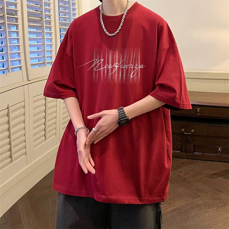 抖音得物二开现货220克夏装重磅美式高街宽松短袖t恤MT150,男装T恤,电商A486-1