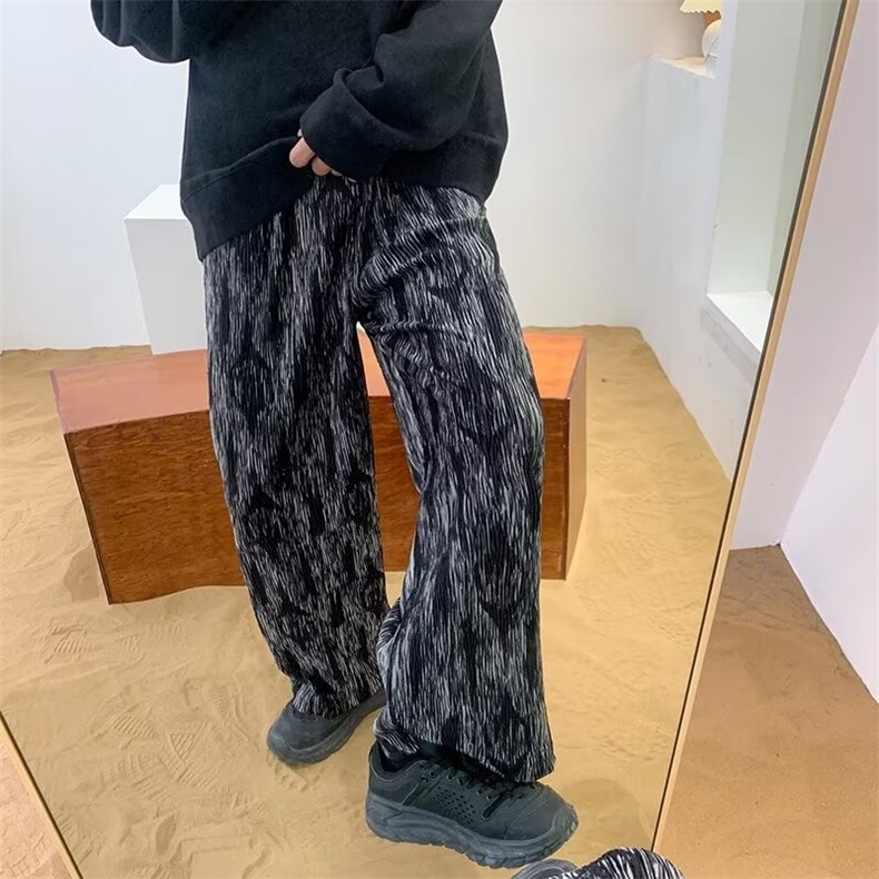 黑色扎染阔腿裤子男女直筒春夏季薄款高腰垂感显瘦休闲拖地裤,男装休闲裤,星座601-2