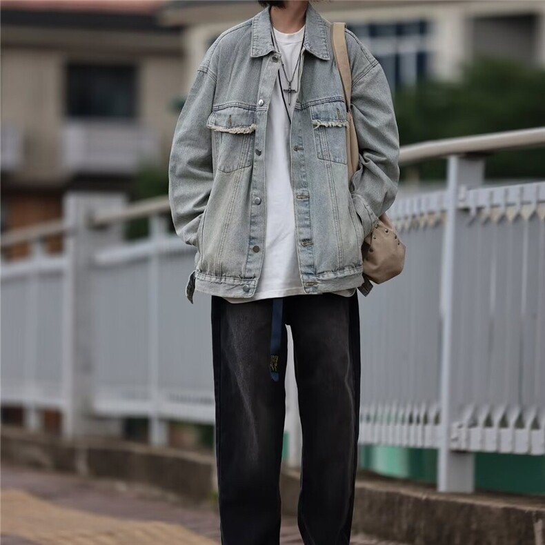 W016-P54美式复古做旧设计感牛仔外套女春秋款2025新款秋装小众,男装工装外套,电商B323A