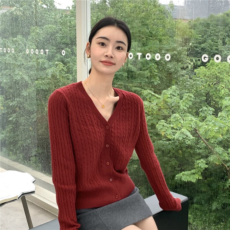 2025舒适百搭简约秋冬新款v领套头衫,女装羊绒衫,玛卡隆羊绒