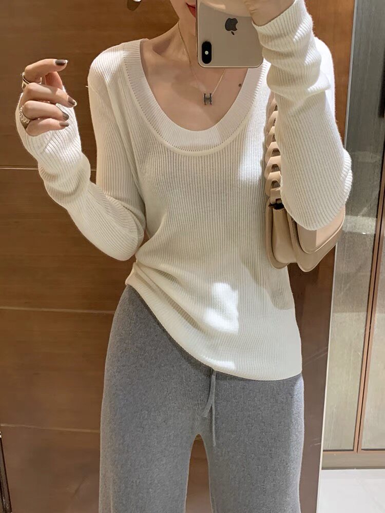 新款百搭时尚简约V领羊毛衫显瘦修身打底衫,女装羊毛衫,圣旺供货