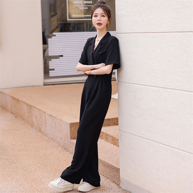 黑色西装连体裤女2026年新款夏季减龄法式高端气质连衣裤,女装连体裤,微微衣阁