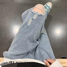 夏季美式高街直筒乞丐裤潮牌阔腿长裤做旧破洞牛仔裤男K4081-P37，男装牛仔裤，星座512-2