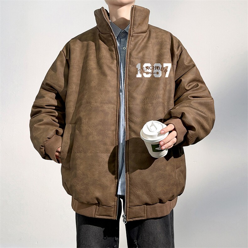 DT2236-TP130控价178冬季棉衣男生潮牌美式暗纹质感皮衣外套,男装棉衣,电商A102-1