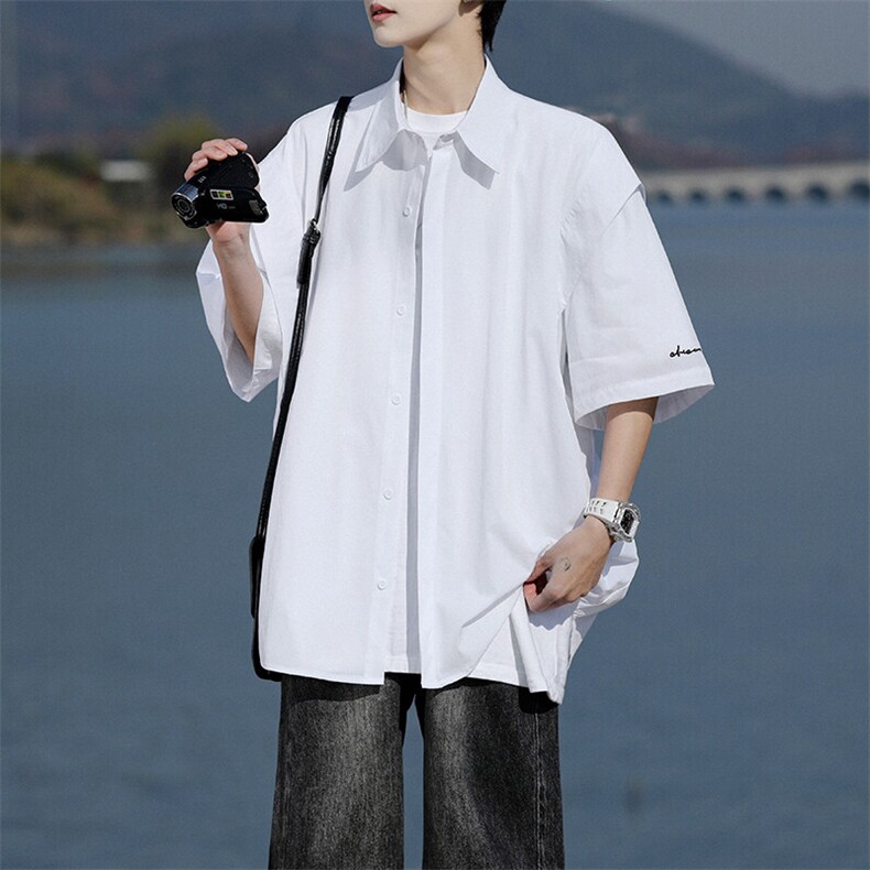 8XL-M假两件垂感冰丝短袖衬衫大码夏季凉感小众设计衬衣DC5003P55图片