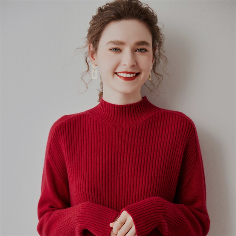 时尚百搭半高领紧袖羊绒衫优雅显瘦长袖针织衫,女装羊绒衫,七柒羊绒