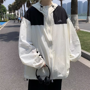 2023港风文艺连帽防晒衣男春夏宽松潮流长袖夹克复古百搭图片
