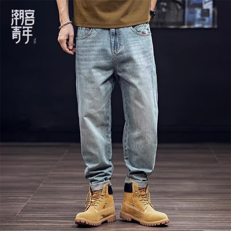 新款美式水洗牛仔裤男士宽松大码直筒锥形裤夏季休闲长AM6667P48,男装牛仔裤,星座1013-5