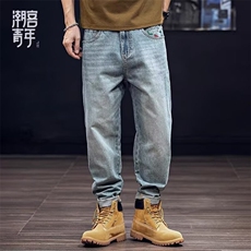新款美式水洗牛仔裤男士宽松大码直筒锥形裤夏季休闲长AM6667P48，男装牛仔裤，星座1013-5