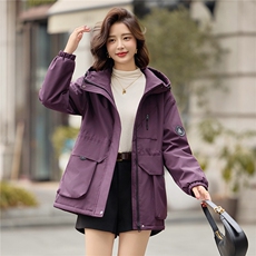 独特漂亮紫色加绒加厚派克服女2025冬季休闲宽松收腰显瘦棉服外套，女装短外套，E百度