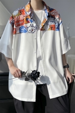 衬衫男士港风短袖冰丝T恤宽松休闲外套A071-C36-P38，男装衬衫，电商A071
