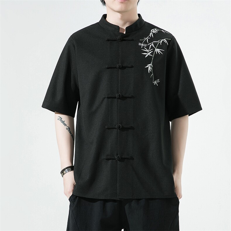 新款风刺绣汉服时尚唐装华夫格T329-P58-控75,男装民族服装,电商A227