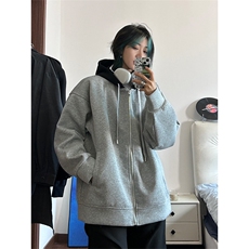 港风大码日系假两件男女情侣款连帽开衫卫衣XZ213-W2208-P88控108，男装卫衣，星座213