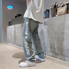 牛仔裤男夏季薄款潮牌高街小众设计感休闲长裤直筒宽松N0894-P50，男装牛仔裤，星座308B-1