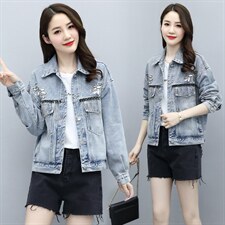 2021春季新款简约潮流时尚气质翻领短款牛仔外套，女装牛仔外套，魅影