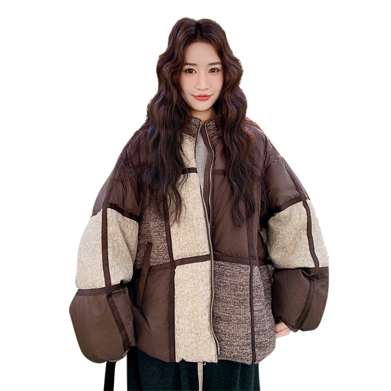 美拉德撞色拼接羽绒服女2025年冬季新款巨好看保暖加厚白鸭绒外套,女装羽绒服,2C230