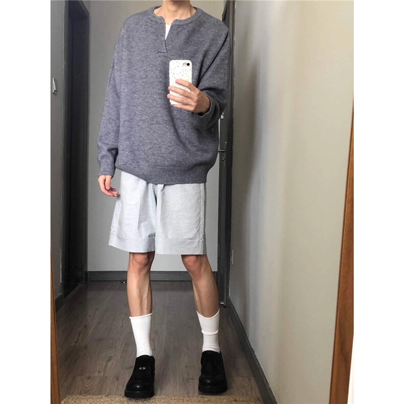 小V领套头毛衣男秋季韩版宽松慵懒风纯色针织上衣情侣,男装针织衫/毛衣,星座506A