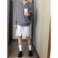 小V领套头毛衣男秋季韩版宽松慵懒风纯色针织上衣情侣，男装针织衫/毛衣，星座506A