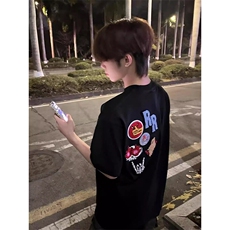万针全刺绣工艺高品质260克纯棉双纱美式宽松百搭短袖T恤特P33，男装T恤，电商A486