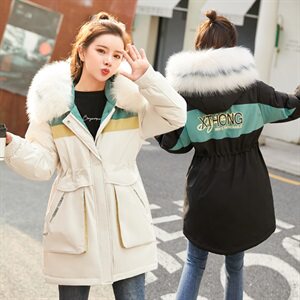 2020时尚收腰百搭优雅撞色拼接棉衣2021年冬季韩版派克服，女装棉衣/棉服，贵人树