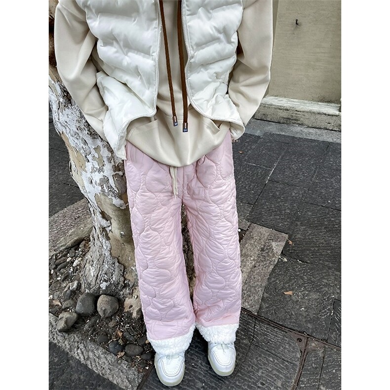 重磅冬季加棉防水拼接羊羔绒棉裤男女款纯色菱格刺绣夹棉保暖裤子，男装棉裤，星座506A