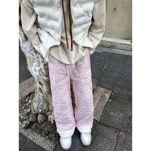 重磅冬季加棉防水拼接羊羔绒棉裤男女款纯色菱格刺绣夹棉保暖裤子,男装棉裤,星座506A