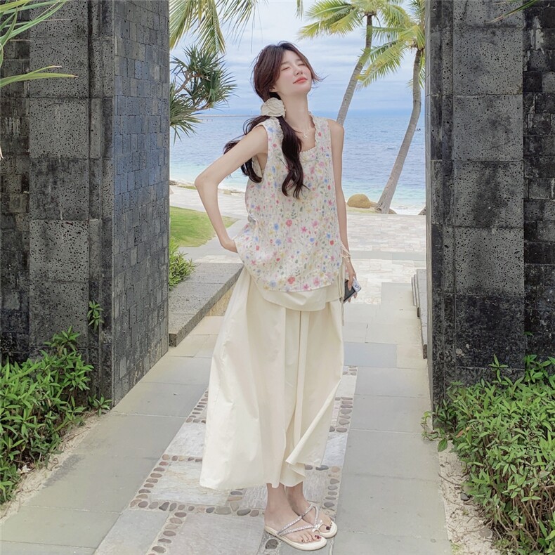 独特碎花背心套装裙女2025新款夏日多巴胺穿搭减龄半身裙两件套,女装套装/套裙,2D078