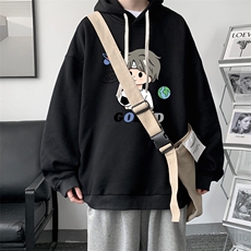 WY2207-P35加绒款-P40纯棉连帽卫衣男大码运动帽衫宽松薄外套男，男装卫衣，电商A040