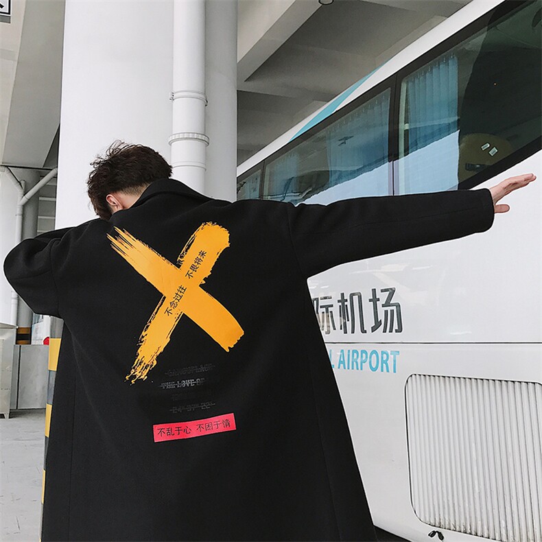 【】A003-HF007-P50冬装新款中长款印花韩版毛呢大衣港仔1,男装毛呢大衣,电商A003