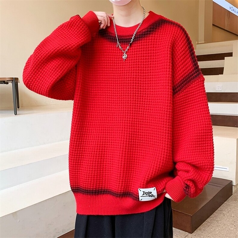 84506-特P60毛衣男秋冬季韩版潮流宽松冬款针织打底衫本命年红色图片