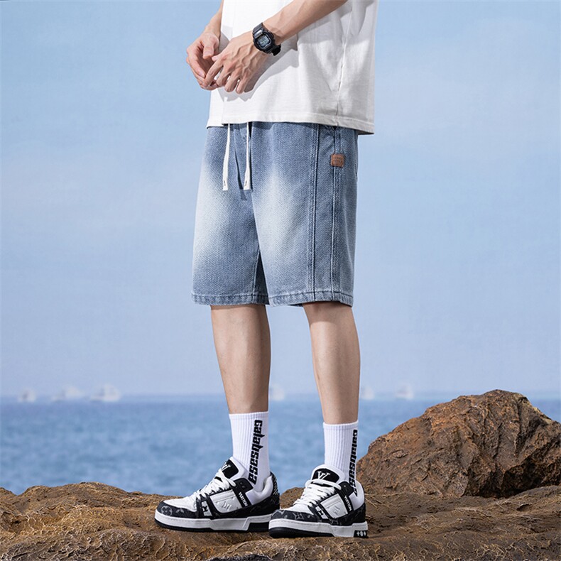 星空纹牛仔短裤男女夏季薄款潮牌直筒宽松五分裤子,男装牛仔裤,星座223-3（原星座201-3）
