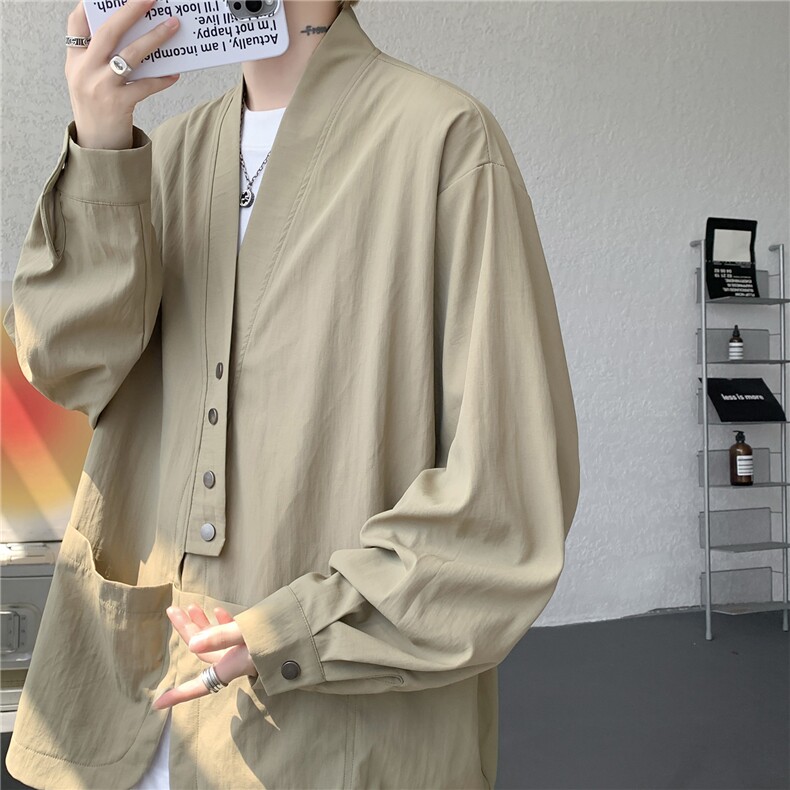 现货CS1161-p55新款高品质小众叠穿开衫大码衬衫上衣外套,男装衬衫,电商A059