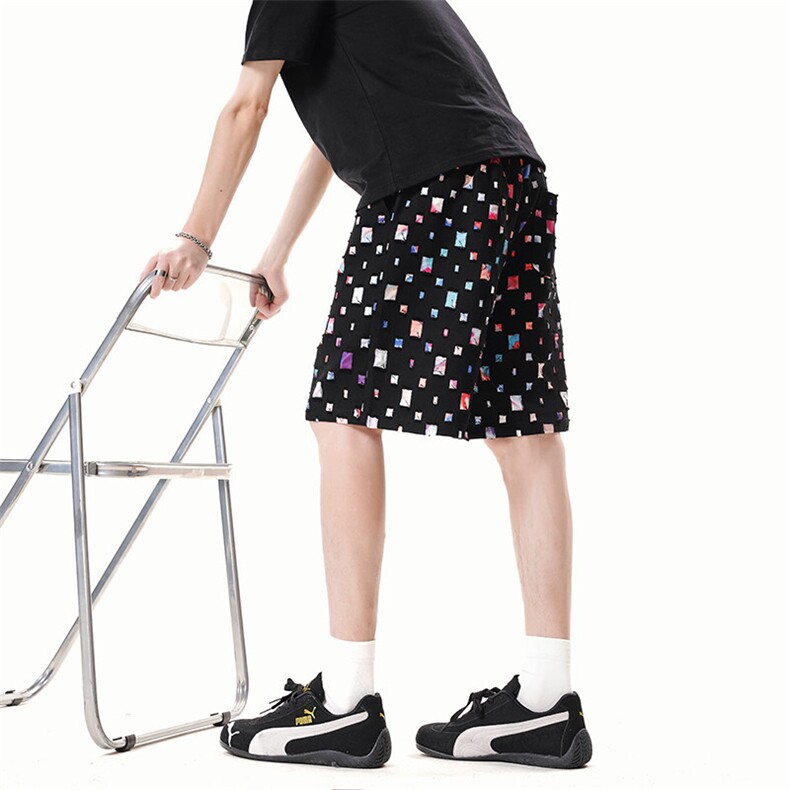 DK162-P32花白短裤男女夏季新款休闲冰丝沙滩中裤宽松百搭五分裤,男装牛仔裤,电商A178