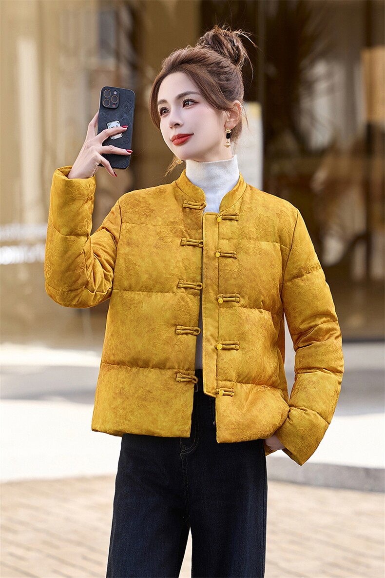 新中式g风羽绒服女2024冬季新款白鸭绒加厚小个子短外套,女装羽绒服,橙子家