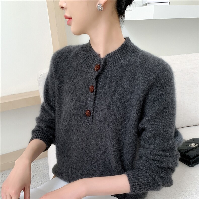 2025年秋季新款百搭女士7针重工加厚钉扣半高,女装羊绒衫,百越羊绒